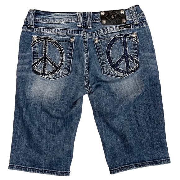 Miss Me Bermuda Denim Shorts with Peace Sign Detailing - Picture 1 of 15